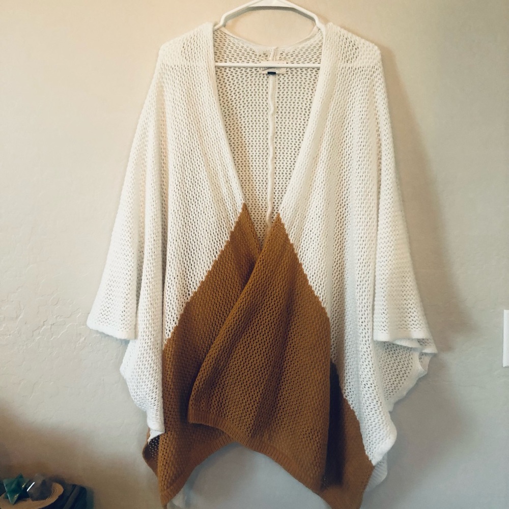 Universal Thread cocoon wrap open knit cardigan sweater burnt orange ivory OSFM - Picture 2 of 6